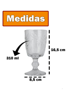 Jogo 6 Taças Para Sucos De Vidro Vinho Drinks gourmet Cristal palmeira água caipirinha decoração Sucos 310 mL