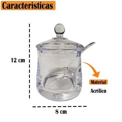 Porta Condimentos de Acrílico C/ Colher para Açúcar Geleia Molhos Mel Utensilio Cozinha