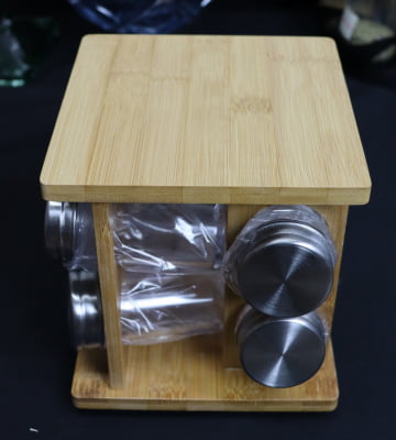 Porta temperos organizador cozinha porta condimentos de bambu giratório 8 peças mimo6726