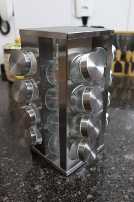 Porta temperos organizador de cozinha giratório condimentos 16 potes vidro uni ud16016