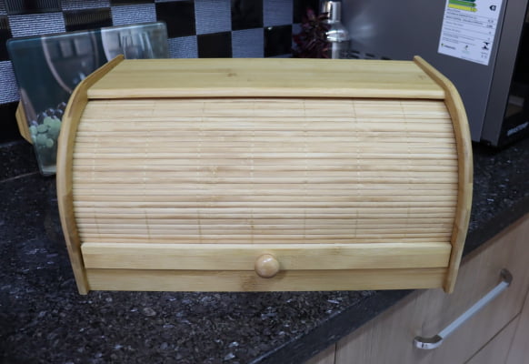 Porta pão Bolo de bambu com tampa Basculante Bancada retrátil cozinha café  guarda pães de forma mimostyle mimo7548