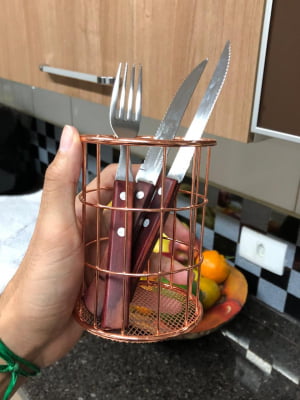 Porta talher utensilio de cozinha pincel organizador rose metal cromado 12x9 cm ck4508