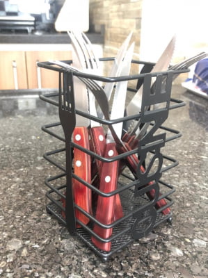 Porta utensilios de cozinha talher pincel organizador preto metal cromado pia escorredor colher garfo 10x16 cm  ck3459
