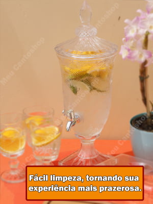 Suqueira Transparente Com Pé Cristal Vidro Torneira uva sucos drinks agua filtro Ecológico Design 2 litros