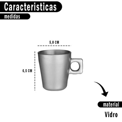 Jogo De 4 Xícaras Ideal Para Café Chá Sobremesas Produzido em Vidro Utensílio de Cozinha Coffee Time 80ml