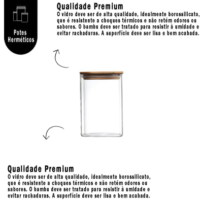 Kit 12 Potes Herméticos Organizadores de Vidro Com Tampa de Bambu Bolachas Biscoitos Alimentos Transparente 300ml