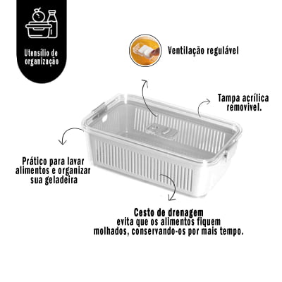 Kit 4 Potes Para Mantimentos Alimentos Herméticos Com Cesto Ventilação Regulável Organizadores De Armários Geladeira