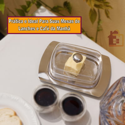 Manteigueira Em Aço Inox Com Tampa Acrílica Porta Manteiga Retangular Queijeira decoração margarina prateada