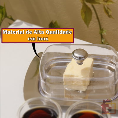 Manteigueira Em Aço Inox Com Tampa Acrílica Porta Manteiga Retangular Queijeira decoração margarina prateada