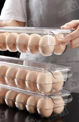 Organizador de Ovos Geladeira e Dispensa Com Tampa Acomodação Para 14 Ovos em Poliestireno Transparente