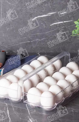 Organizador de Ovos Geladeira e Dispensa Com Tampa Cavidades Para 24 Ovos em Poliestireno Transparente