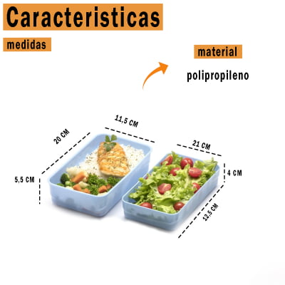 Marmita Prática Empilhável de Polipropileno 2 Repartições Comidas Saladas Com Talheres Garfo e Faca