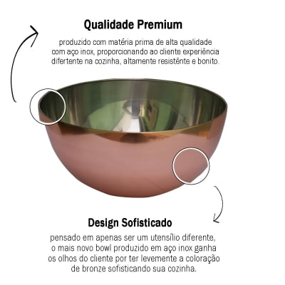 Bowl de Aço Inox Bronze Saladeira Bacia Tigela Profissional Multiuso