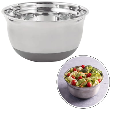 Bowl Inox Silicone Grande Saladeira Bacia Tigela Profissional Multiuso Culinária Carnes Saladas Massas Bolos Batedeira