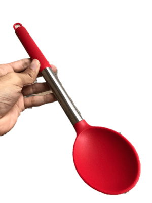 Colher de silicone para servir cozinhar arroz inox 34cm utensílio de cozinha vermelha uni ud170128