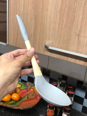 Colher de silicone para servir cozinhar arroz madeira 32cm azul utensílio de cozinha mimo6433