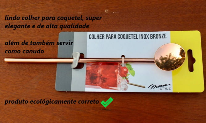 Colher para coquetel 2 unidades inox cobre rose suco drinks colher longa bailarina Mimo6452