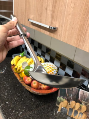 Concha de cozinha feijão utensilio em aço inox 33cm prata ck4380