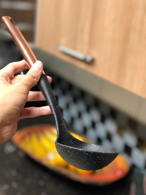 Concha de feijão em aço inox e pp preto rose 32 cm utensílio de cozinha ck3542