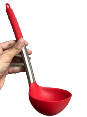 Concha de silicone servir feijão aço inox vermelha 31cm utensilio cozinha uni ud170126