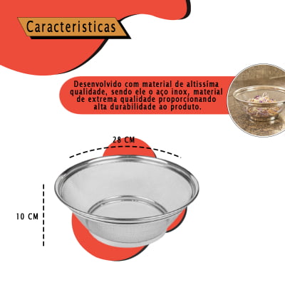 Escorredor de Alimentos Multiuso em Aço inox Legumes Massas Verduras Macarrão Coar Escorrer Lavador de Alimentos 28 cm