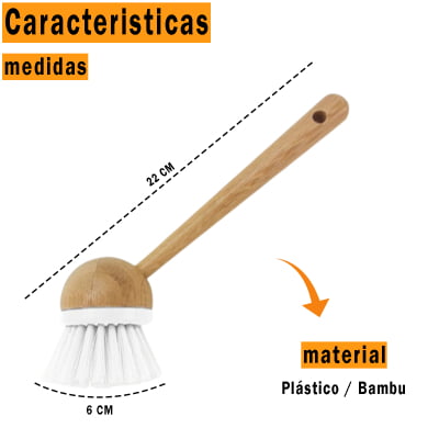 Escova Multiuso de Limpeza Em Bambu Cerdas de Pet Plástico Para Limpeza de Utensílios de Cozinha Banheiro