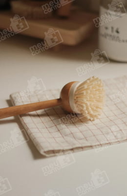 Escova Multiuso de Limpeza Em Bambu Cerdas de Pet Plástico Para Limpeza de Utensílios de Cozinha Banheiro