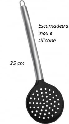 Escumadeira para frituras silicone e aço inox preta 35cm uni UD190127