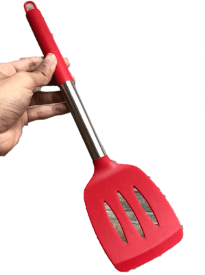 Espátula de silicone cozinha chapeiro lanches vazada fritura vermelha 35cm utensilio uni ud170125