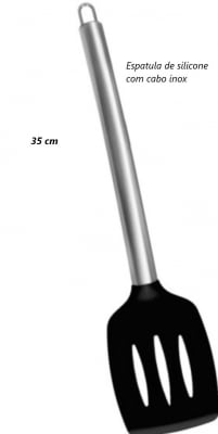 Espátula fritura chapeiro vazada preta em silicone e inox 35cm Uni190126