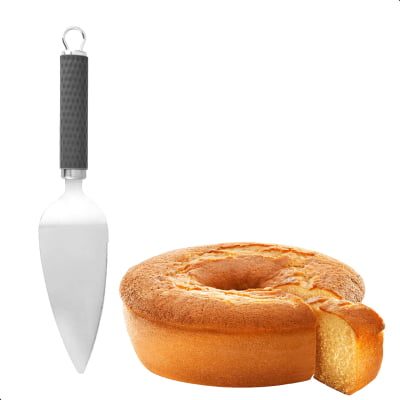 Espátula para Bolo Tortas Alimentos em Aço Inox Cabo Emborrachado Cabo Com Alça de Pendurar Lâmina Lisa e com Serra
