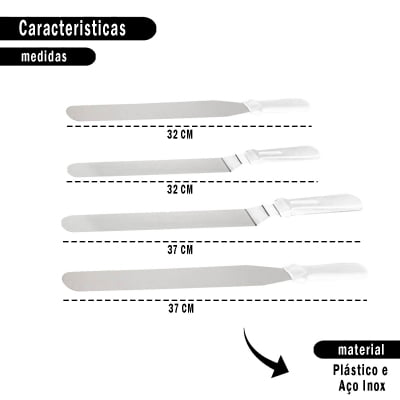 Kit 4 Espátulas Grandes de Confeiteiro Para Bolos Confeitar e Decorar em Aço Inox e Plástico Utensílio de Confeitar