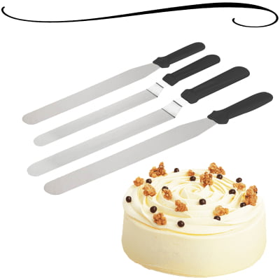 Kit 4 Espátulas Retas e Curvas de Confeiteiro Para Bolos Tortas  Confeitar e Decorar em Aço Inox e Cabo de Plástico