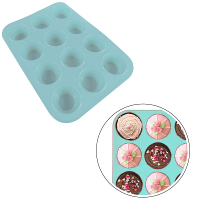 Forma de Silicone Com 12 Cavidades Para Mini Bolinhos Muffins Pudins Cupcakes Petit Gateau