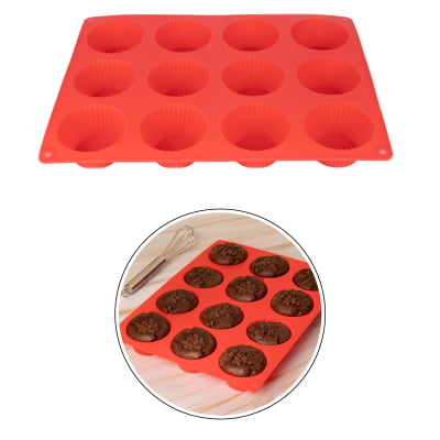 Forma de Silicone Com 12 Cavidades Para Mini Bolos Cupcakes Pudins Livre de BPA Utensílio Culinário de Cozinha