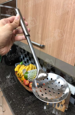 Kit Utensílios De Cozinha Em Aço Inox Colher Escumadeira Concha Para Servir Alimentos Restaurante Lanchonete