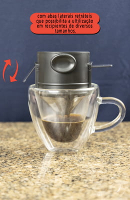 Mini Coador de Café Portátil Reutilizável Monodose Filtro Malha Dupla em Aço Inoxidável 304 Café Chá Abas Retráteis