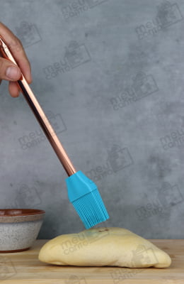 Pincel Culinário De Silicone e Aço Inox Azul Rose Chefe De Cozinha Untar Salgados Bolo Pão Profissional 25cm ck3547
