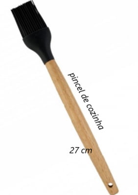 Pincel culinário de silicone e madeira untar confeitar 28cm livre de bpa preto ck3475