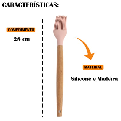 Pincel de Cozinha Silicone e Madeira Para Diversas Receitas Bolos Salgados Paes Untar Formas Confeita