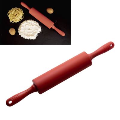 Rolo para abrir massas macarrão pizza silicone antiaderente Profissional auxiliar Salgados Pastel 40cm vermelho ck4464