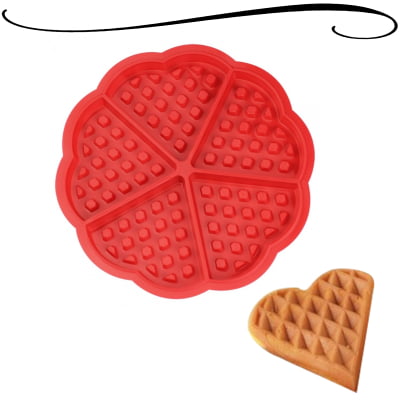 Forma Multiuso De Silicone Redondo Para Waffles Coração Com 5 Moldes Para Waffles Panquecas Biscoitos e Cookies