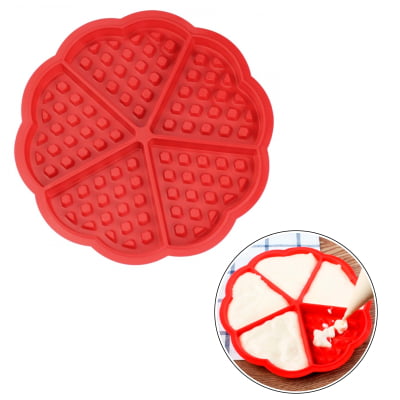 Forma Multiuso De Silicone Redondo Para Waffles Coração Com 5 Moldes Para Waffles Panquecas Biscoitos e Cookies