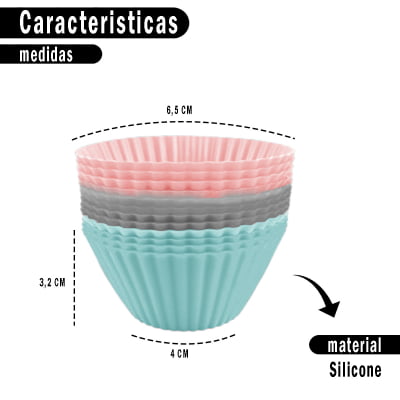 Jogo 12 de Forminhas Reutilizáveis Coloridas de Muffins Cupcakes de Silicone Resistente a Altas Temperaturas