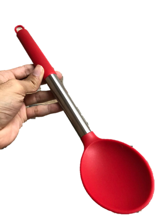 Colher de silicone para servir cozinhar arroz inox 34cm utensílio de cozinha vermelha uni ud170128