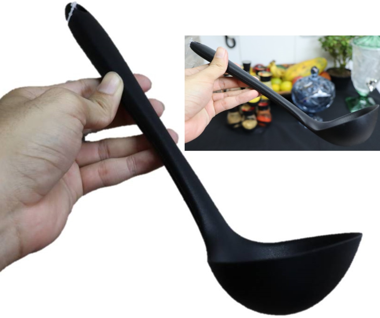 Concha de feijão para cozinha em silicone preta 28cm utensilio de cozinha ck4414