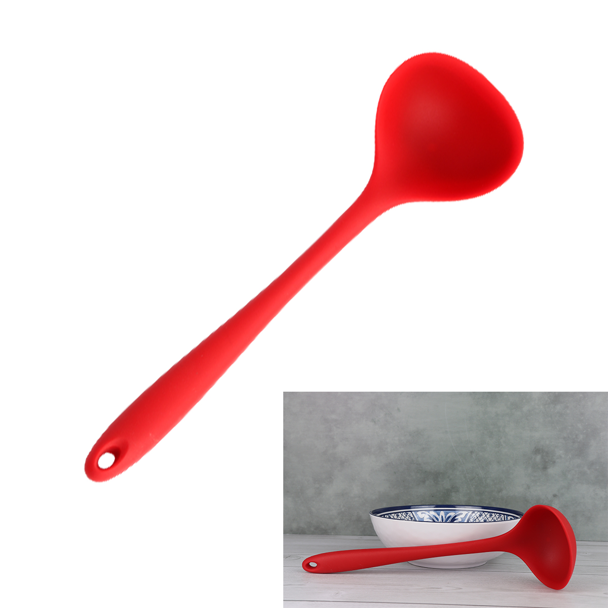 Concha de feijão para cozinha em silicone vermelha 28cm Vermelho utensilio de cozinha Sopas Concha de feijão para cozinha em silicone vermelha 28cm Vermelho utensilio de cozinha Sopas