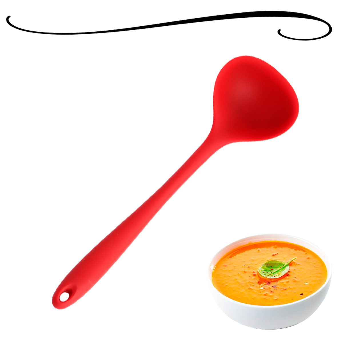 Concha de feijão para cozinha em silicone vermelha 28cm Vermelho utensilio de cozinha Sopas Concha de feijão para cozinha em silicone vermelha 28cm Vermelho utensilio de cozinha Sopas