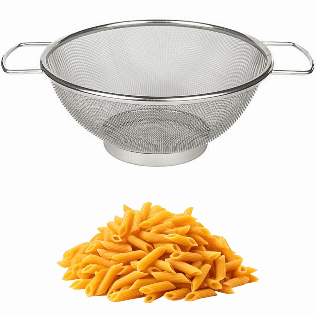 Escorredor Culinário de Aço Inox Macarrão Massas Verduras Legumes Frutas Arroz Multiuso Com Alças Escorrer 25cm 210105