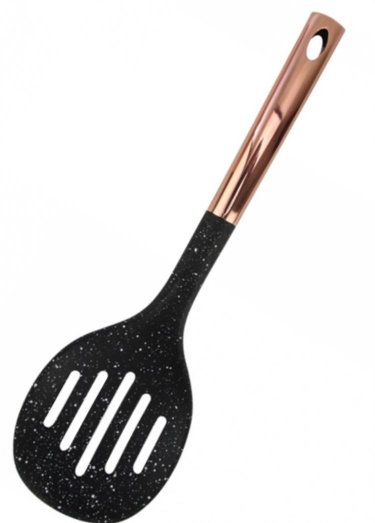 Escumadeira para frituras pp e aço inox preta rose 35cm utensilio de cozinha ck3543